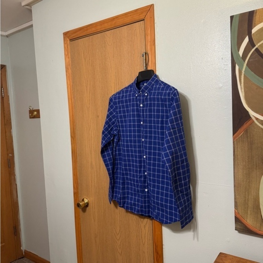 Old Navy Medium Blue & White w/Checked Print Long Sleeve Button-Front Shirt